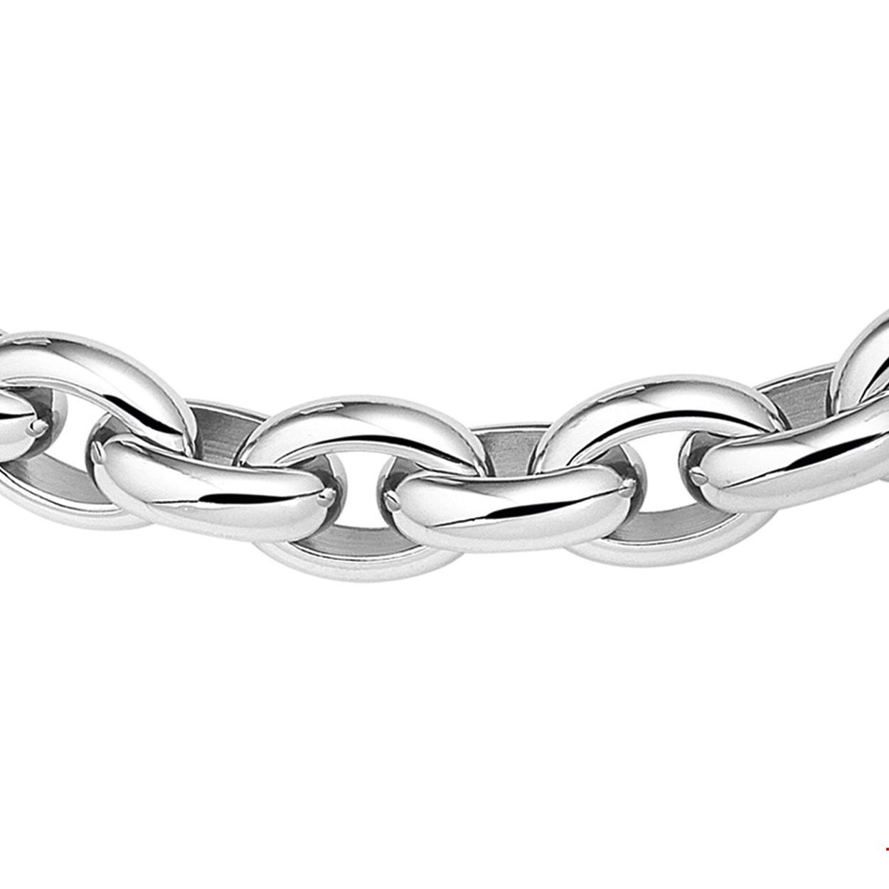 Stalen collier met jasseron schakel. De lengte van het collier bedraagt 43cm met 5cm extensie. 
Breedte: 13 mm
Kortste lengte: 45 mm
Langste lengte: 48 mm