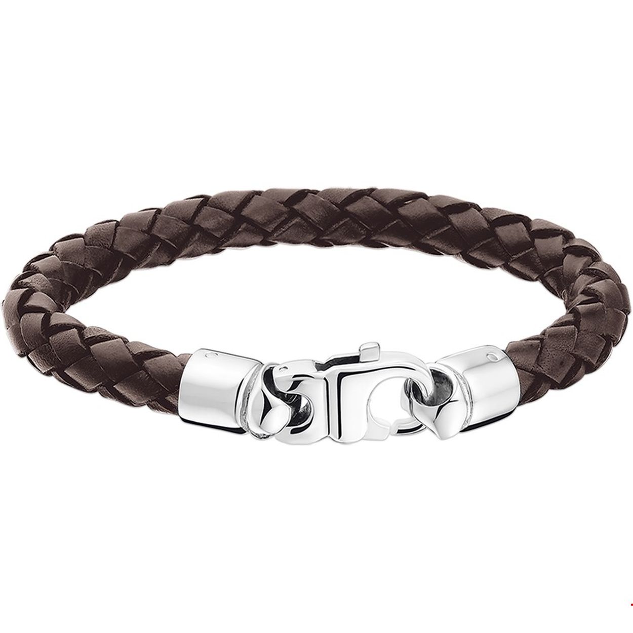 Beschrijving: Stalen armband van gevlochten leer. 
Verpakt per: 1
Doelgroep: heren
Breedte: 7 mm
Langste lengte: 21 mm