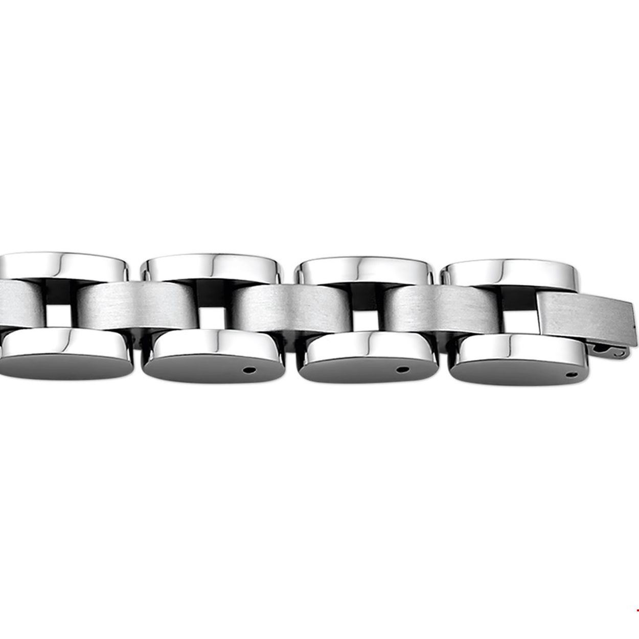 Beschrijving: Stalen armband met een poli/matte afwerking. 
Verpakt per: 1
Doelgroep: heren
Breedte: 11 mm
Langste lengte: 21 mm