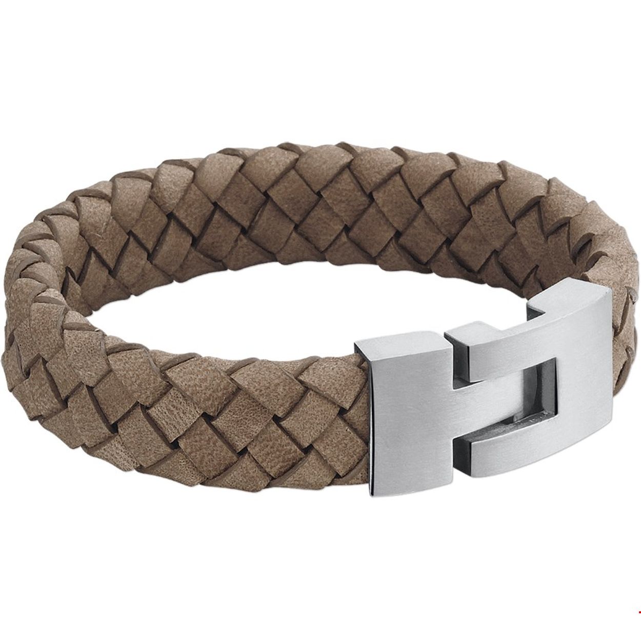 Beschrijving: Stalen armband met gevlochten leer. 
Uniekenummer serie: 27226
Verpakt per: 1
Doelgroep: heren
Breedte: 15 mm
Langste lengte: 20 mm