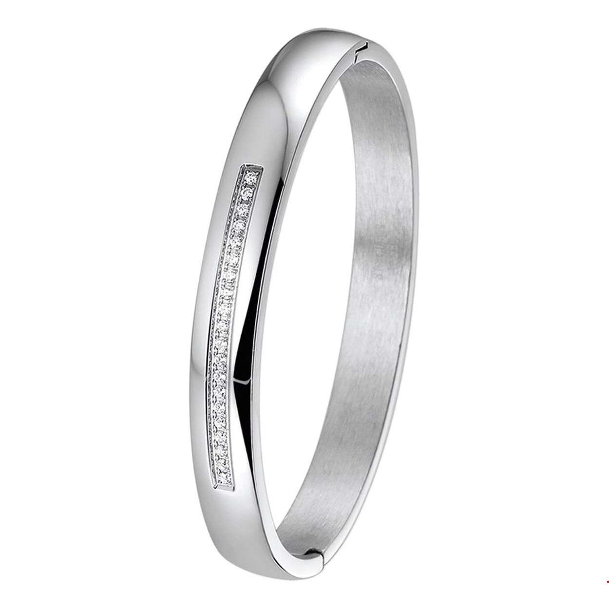 Stalen armband met zirkonia. 
Breedte: 8 mm
Zetting: alliance (rijzetting)