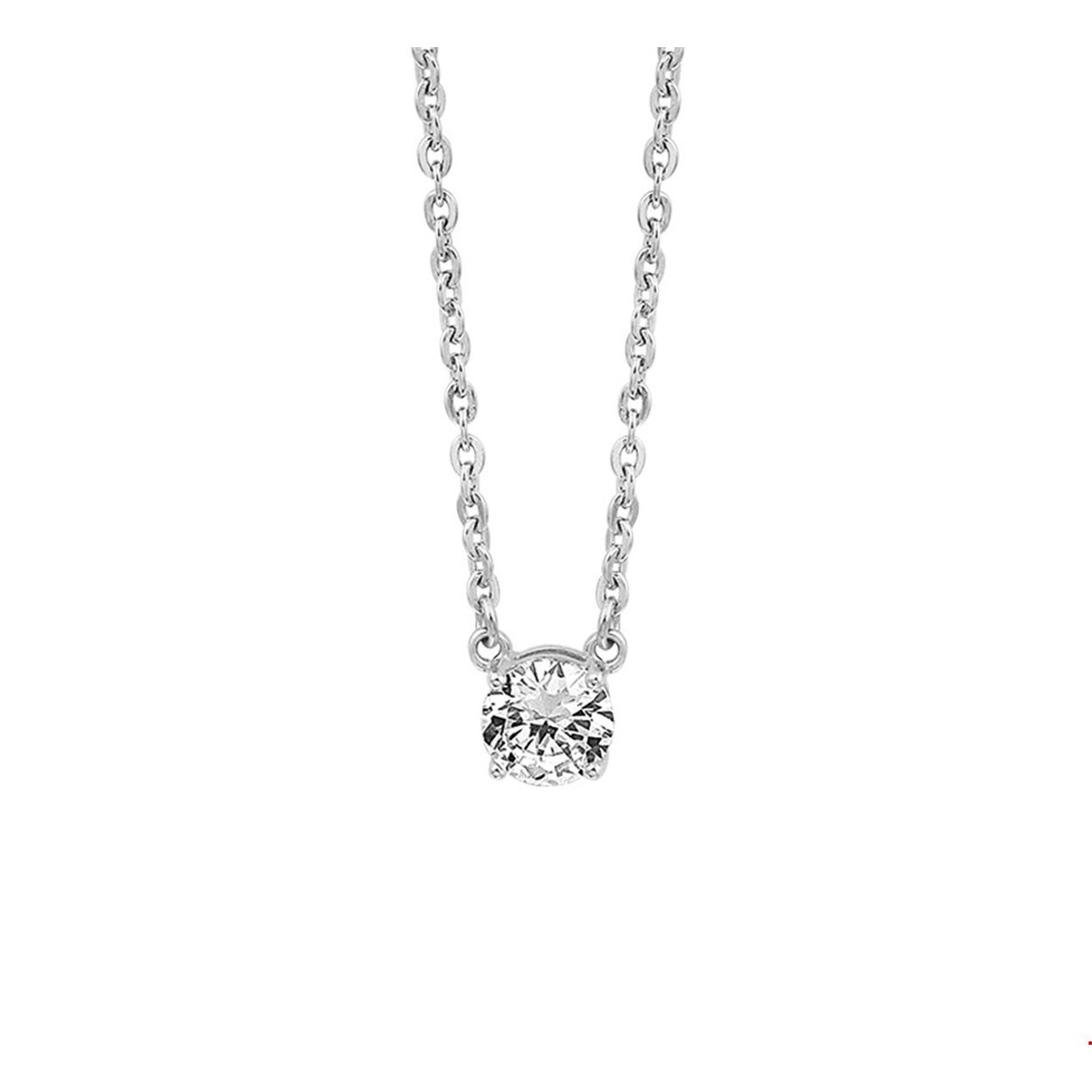 Beschrijving: Stalen collier met zirkonia. De lengte bedraagt 41cm met 4cm extensie en de schakelbreedte is 2mm. 
Verpakt per: 1
Doelgroep: dames
Kortste lengte: 41 mm
Langste lengte: 45 mm
Zetting: solitaire (chatonzetting)