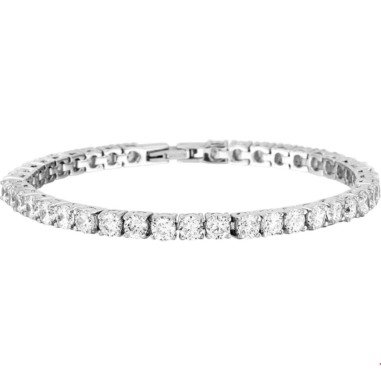 Beschrijving: Stalen armband met zirkonia. 
Verpakt per: 1
Doelgroep: dames
Breedte: 4 mm
Langste lengte: 18.5 mm
Zetting: alliance (rijzetting)