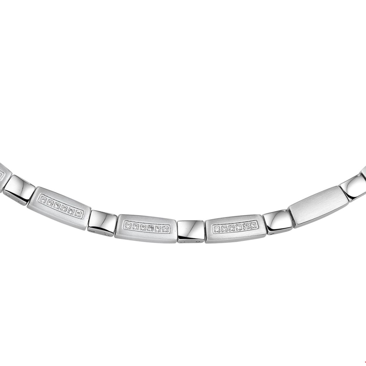 Beschrijving: Stalen collier met zirkonia en een poli/matte afwerking. De lengte van het colier bedraagt 42cm met 3cm extensie. 
Verpakt per: 1
Doelgroep: dames
Breedte: 5 mm
Kortste lengte: 42 mm
Langste lengte: 45 mm
Zetting: entourage (rijzetting)