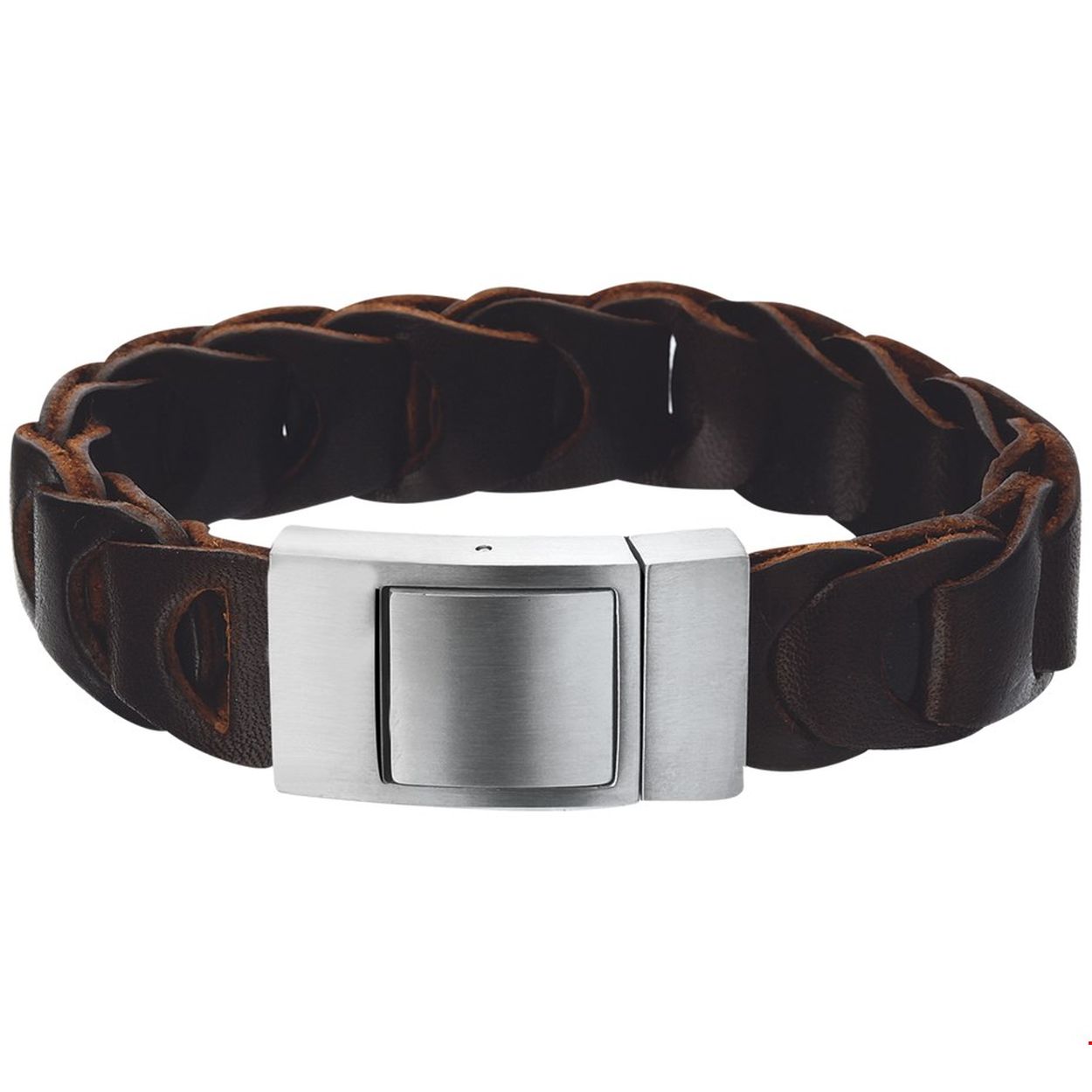 Leren armbanden zijn echte musthaves voor heren. Stoer bij een casual outfit maar zeker ook bij een net pak! 
Details: Stalen armband met bruin leer. 
Doelgroep: heren
Breedte: 19 mm
Langste lengte: 21.5 mm
