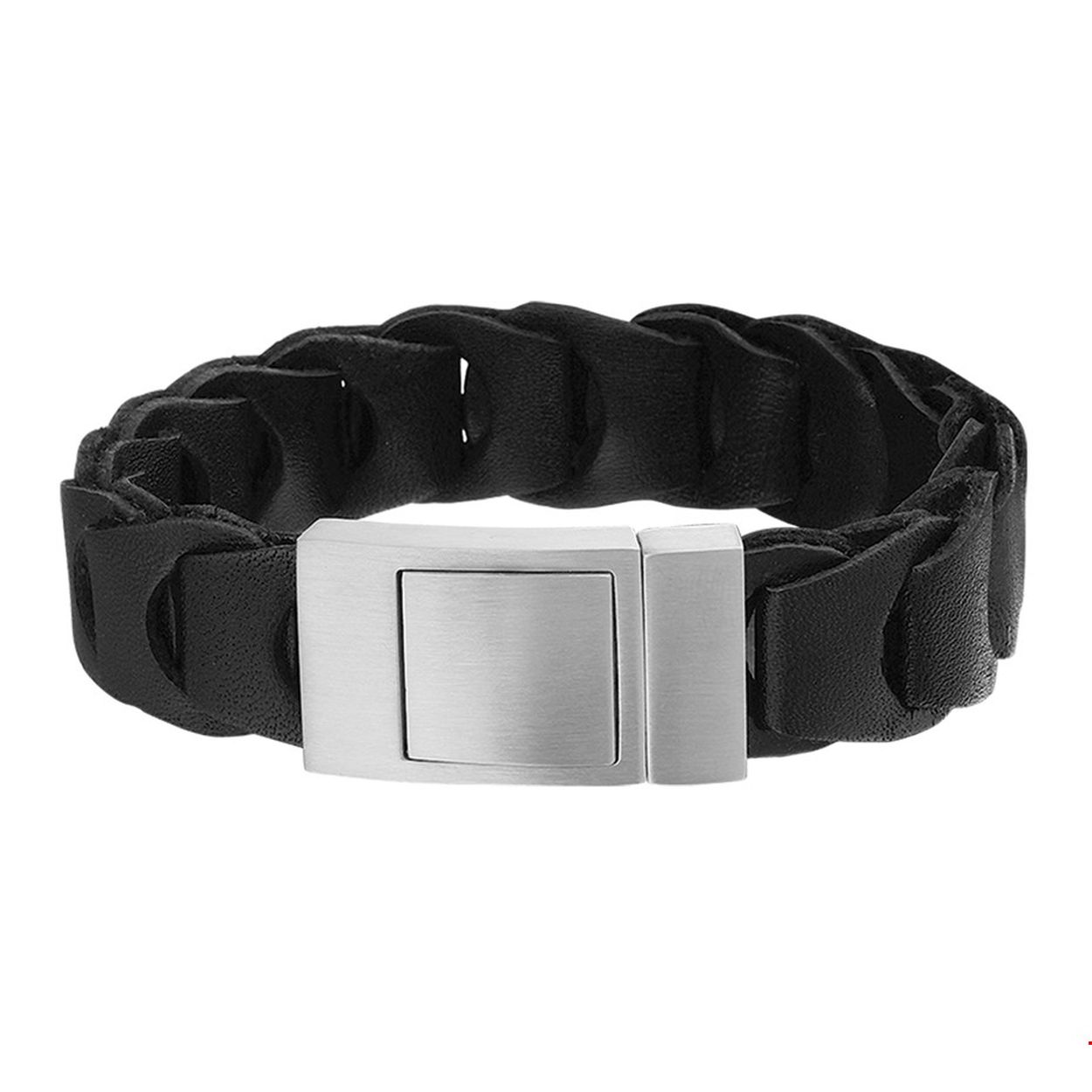 Leren armbanden zijn echte musthaves voor heren. Stoer bij een casual outfit maar zeker ook bij een net pak! Stalen armband met zwart leer. 
Doelgroep: heren
Breedte: 19 mm
Langste lengte: 21.5 mm
