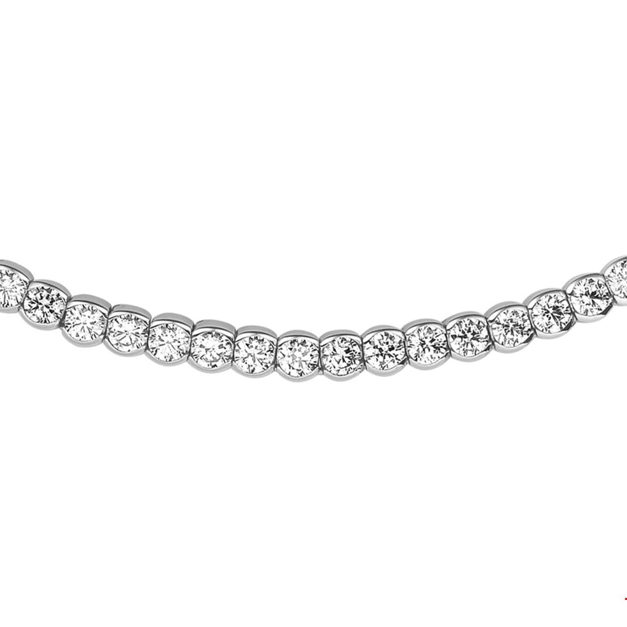 Beschrijving: Stalen collier met zirkonia. 
Verpakt per: 1
Doelgroep: dames
Breedte: 5 mm
Langste lengte: 45 mm
Zetting: entourage (rijzetting)