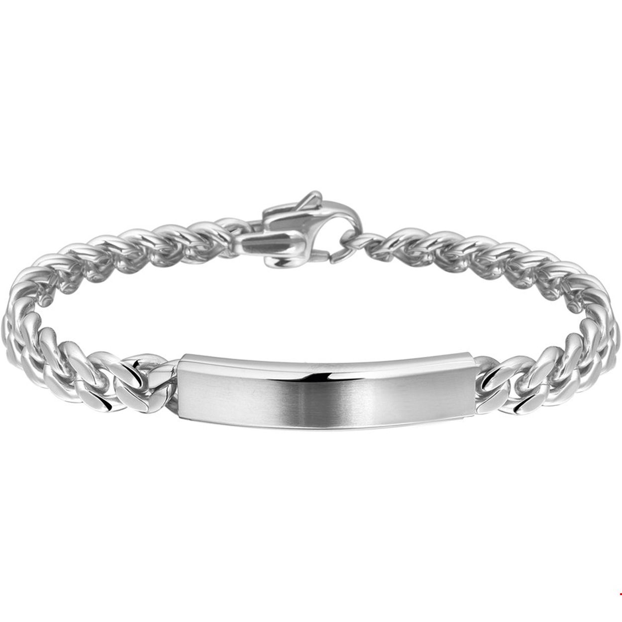 Beschrijving: Stalen graveerarmband met gourmet schakel.
Doelgroep: heren
Breedte: 9 mm
Langste lengte: 21 cm