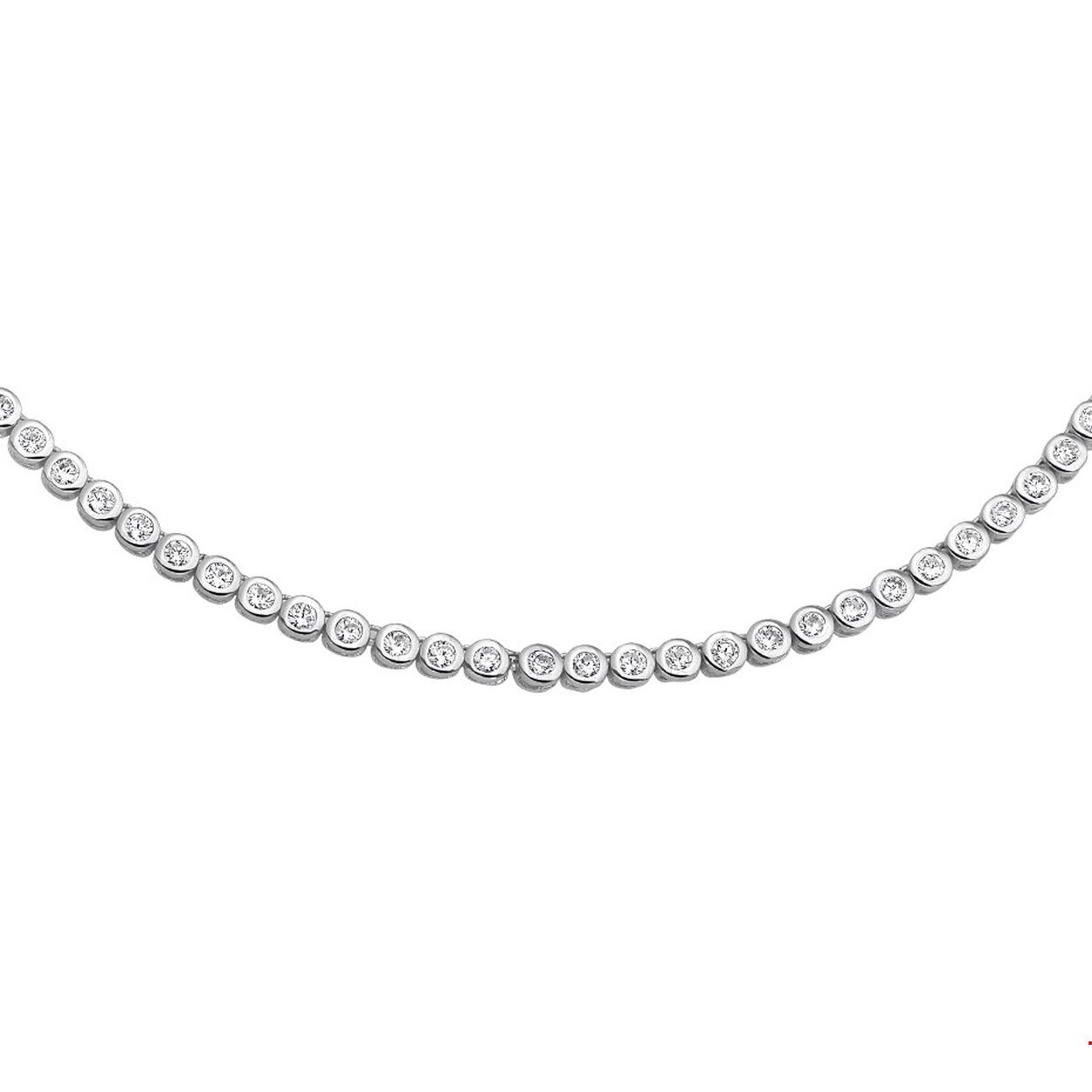 Beschrijving: Stalen collier met zirkonia. 
Uniekenummer serie: 27430
Verpakt per: 1
Doelgroep: dames
Breedte: 4 mm
Langste lengte: 45 mm
Zetting: entourage (rijzetting)