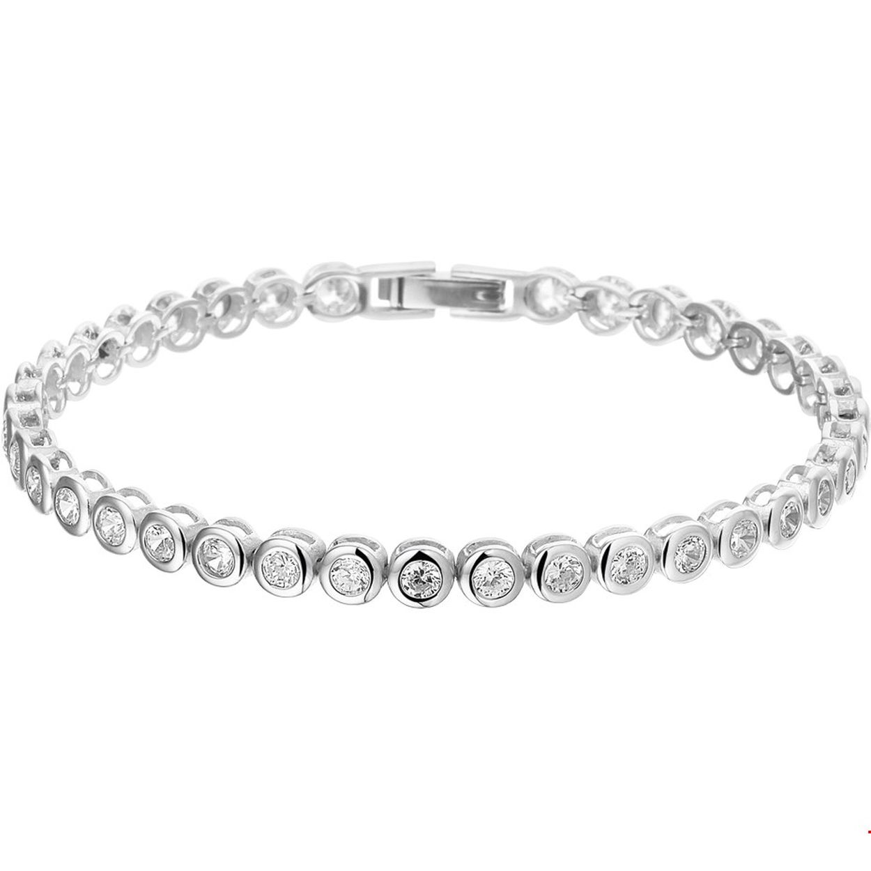 Beschrijving: Stalen armband met zirkonia. 
Verpakt per: 1
Doelgroep: dames
Breedte: 4.5 mm
Langste lengte: 18.5 mm
Zetting: entourage (rijzetting)