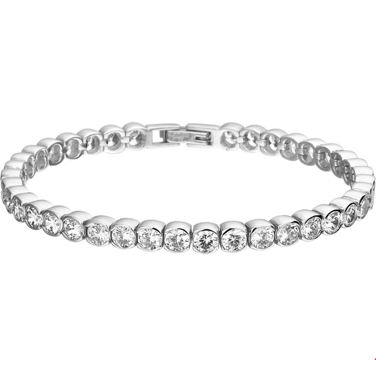 Beschrijving: Stalen armband met zirkonia. 
Verpakt per: 1
Doelgroep: dames
Breedte: 4 mm
Langste lengte: 19 mm
Zetting: entourage (rijzetting)