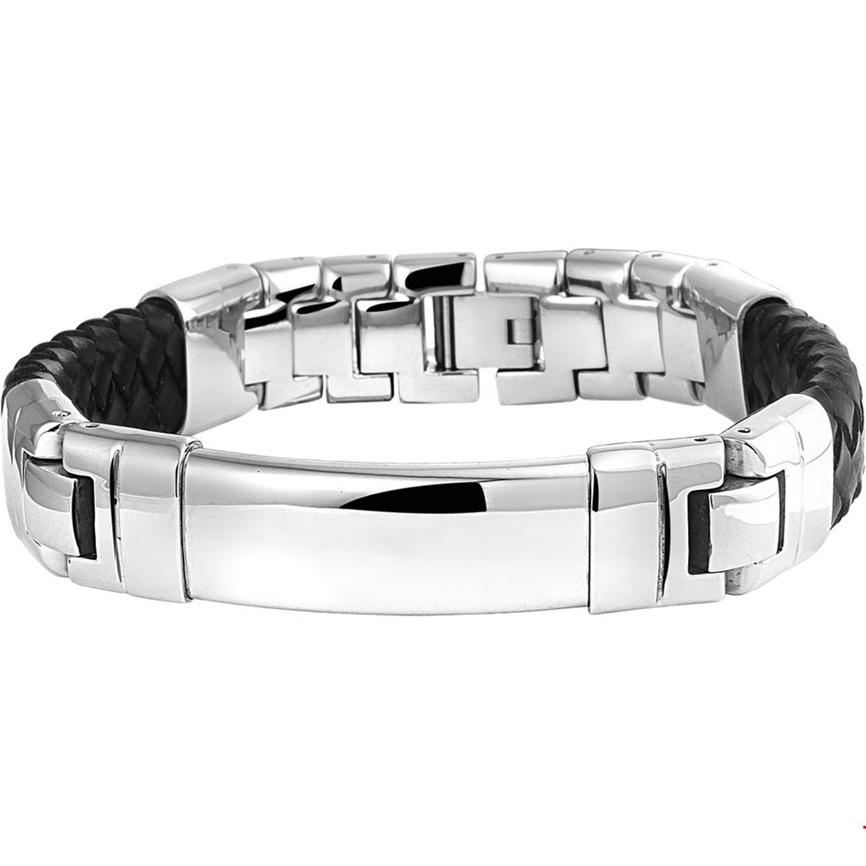 Beschrijving: Stalen armband met gevlochten leer. 
Verpakt per: 1
Doelgroep: heren
Breedte: 14.5 mm
Langste lengte: 21 mm