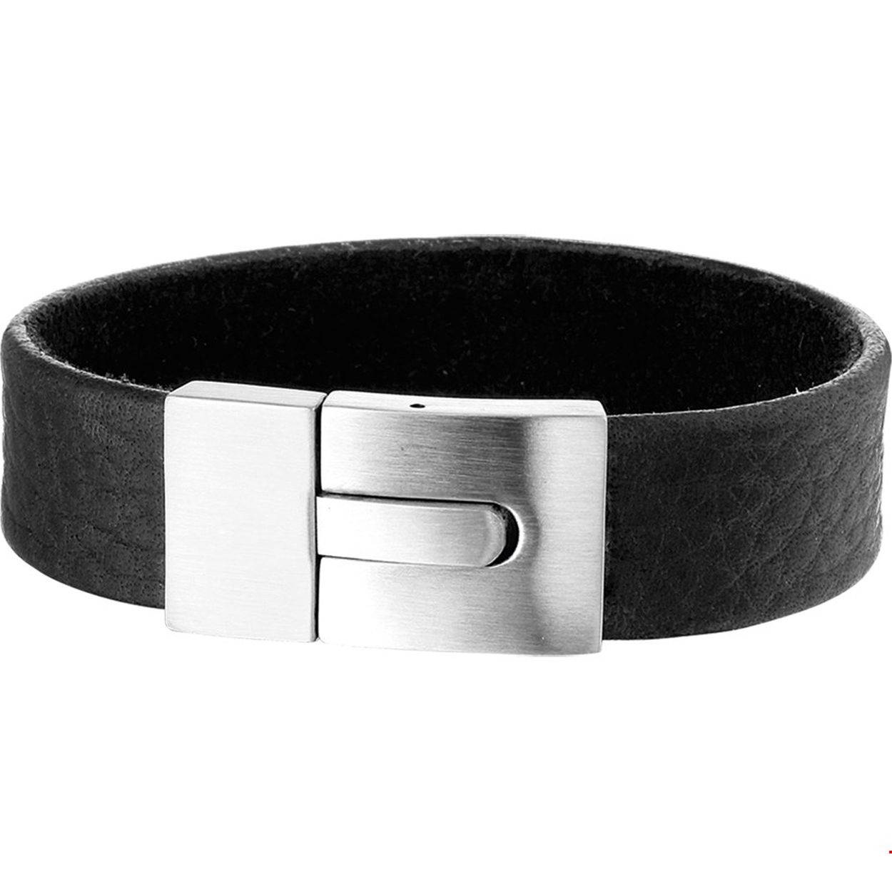 Beschrijving: Stalen armband met zwart leer. 
Uniekenummer serie: 32700
Verpakt per: 1
Doelgroep: jongens
Breedte: 15 mm
Langste lengte: 17.5 mm