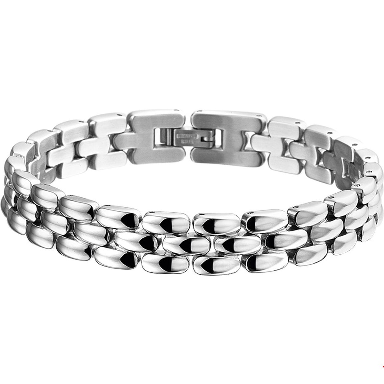 Beschrijving: Stalen schakelarmband.
Verpakt per: 1
Doelgroep: dames
Breedte: 10 mm
Langste lengte: 19.5 mm