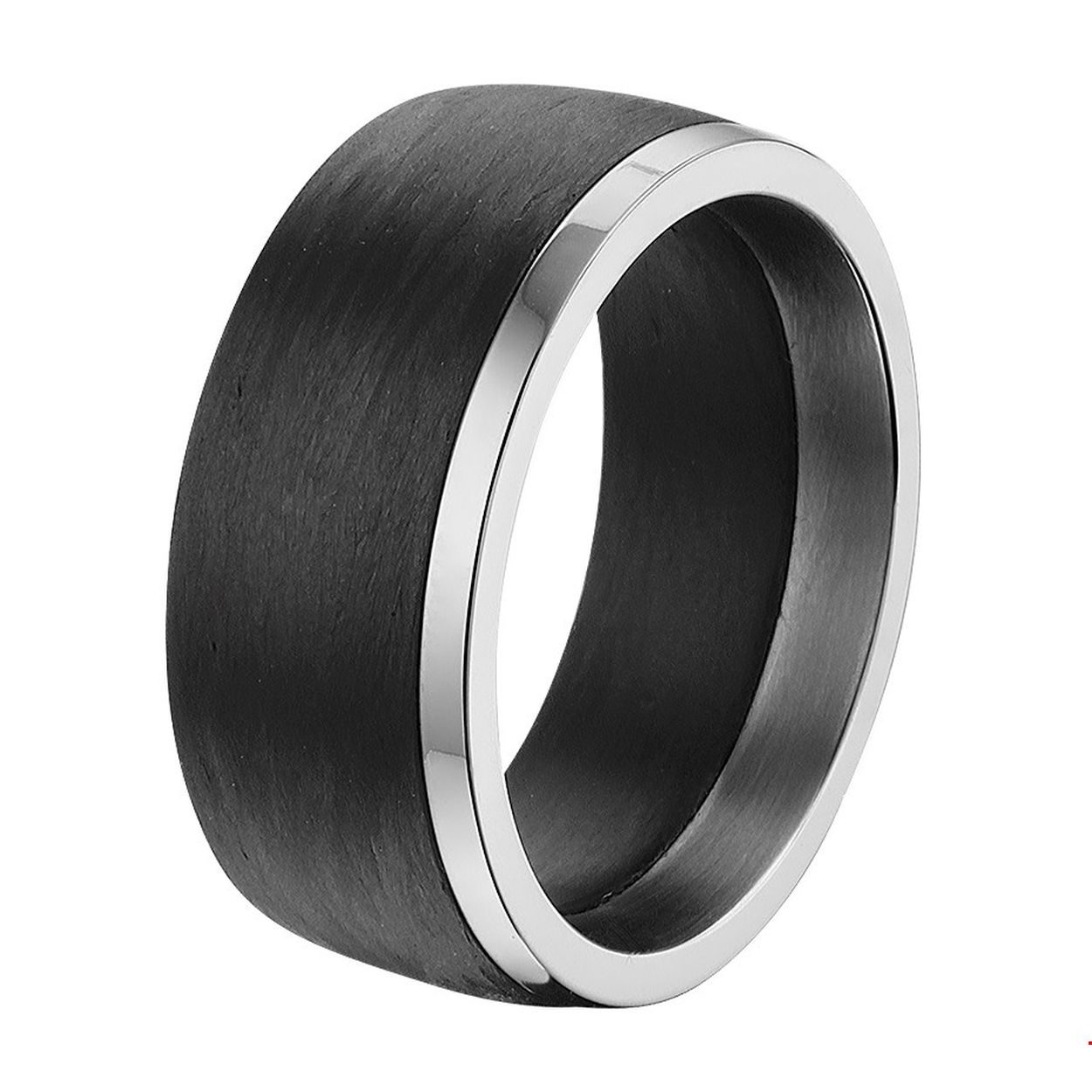 Stoere trendy edelstalen herenring van 10mm breed uitgevoerd met carbon. De ring heeft door het carbon een stoere en robuuste uitstraling. Tip: Leuk om kado te geven!