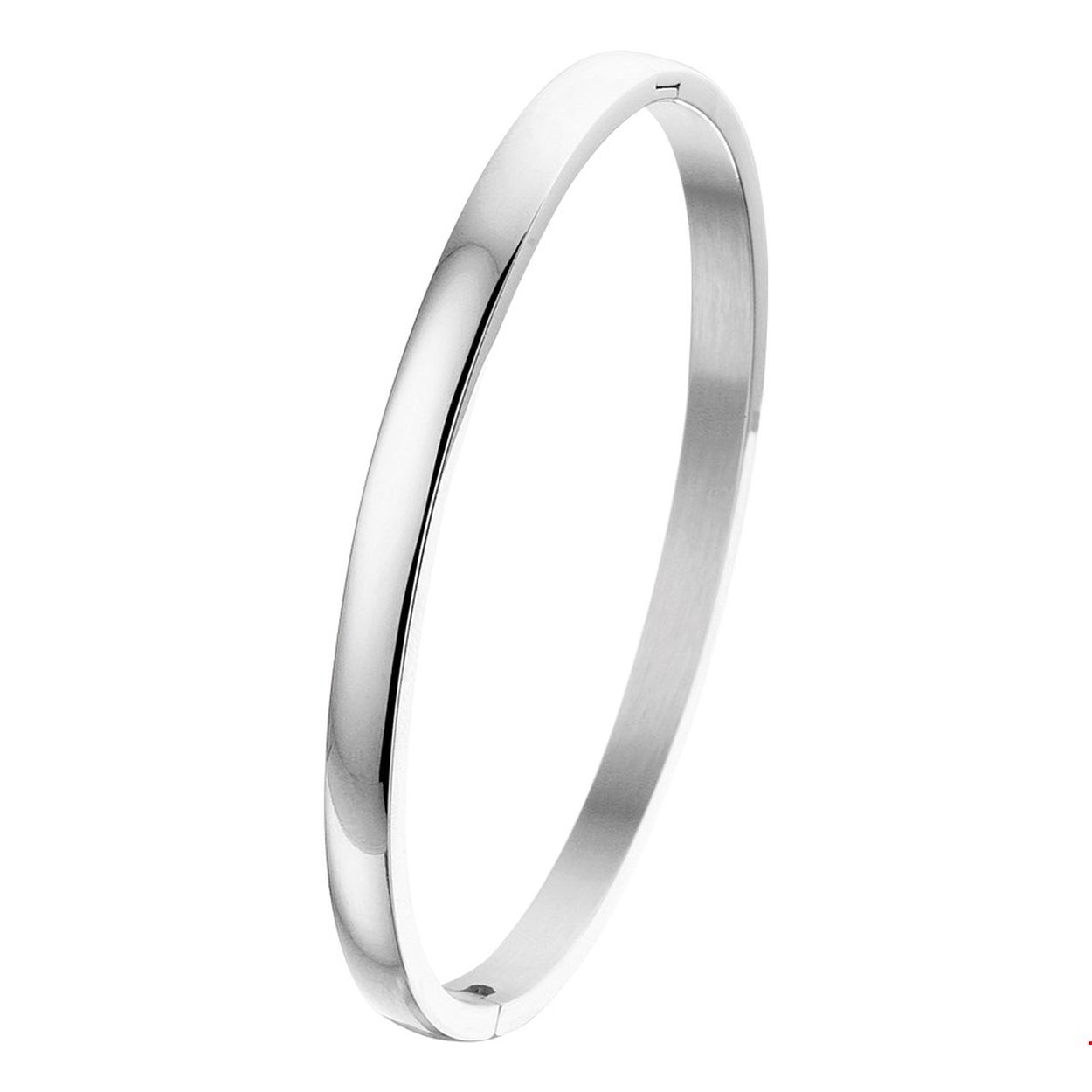 Stijlvolle edelstalen massieve Bangle armband van 4.8x60mm uitgevoerd met een stevige scharnier sluiting. Door het minimalistische design is deze Bangle armband perfect te combineren met andere sieraden. Tip: Leuk om kado te doen!.

Breedte: 4.8 mm