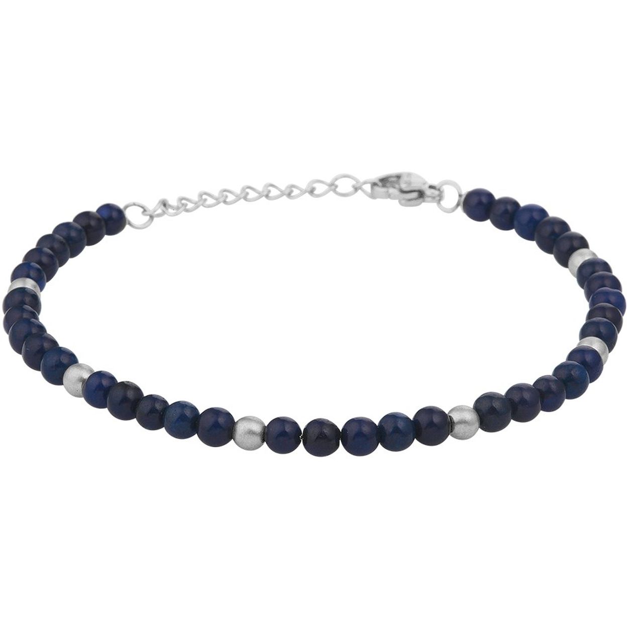 Een stijlvolle stalen armband is onmisbaar om de pols van een man! Zowel casual te dragen als bij een meer zakelijke look. Uitgevoerd met mat afgewerkte elementen en lapis stenen. De armband is voorzien van een stevige karabijn sluiting en heeft een draaglengte van 18.5cm met een extensie van 3cm.
Kortste lengte: 18.5 mm Langste lengte: 21.5 mm