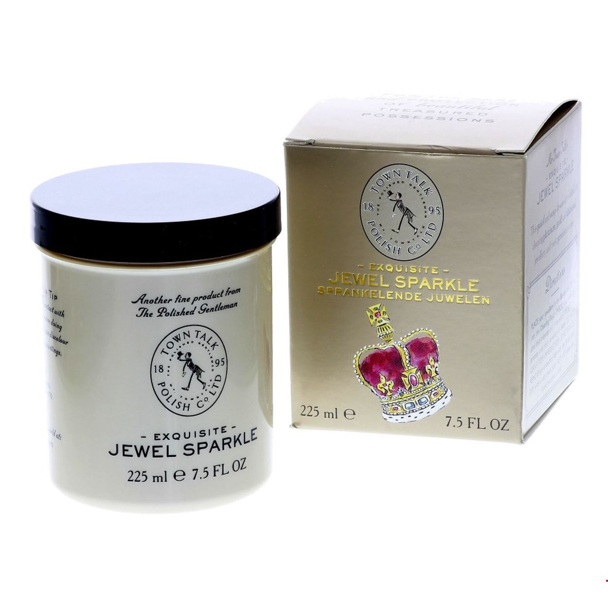 Jewel Sparkle voor het reinigen van uw gouden sieraden. In de vloeistof kunt u de sieraden dompelen. Hierna goed afspoelen met water. Met het bijgeleverde borsteltje kunt u in de hoekjes en tussen de schakeltjes opgehoopt vuil verwijderen. Laat de sieraden niet te lang in de vloeistof om schade te voorkomen. Spoel de sieraden af met schoon en stromend water, droog de delen af met een zachte doek. Poets de sieraden op met het bijgeleverde doekje om te beschermen tegen vlekken en verkleuringen 
 Gebruiksaanwijzing staat op het product vermeld. Inhoud: 225 ml
Waarschuwing: Lees de bijsluiter van het product