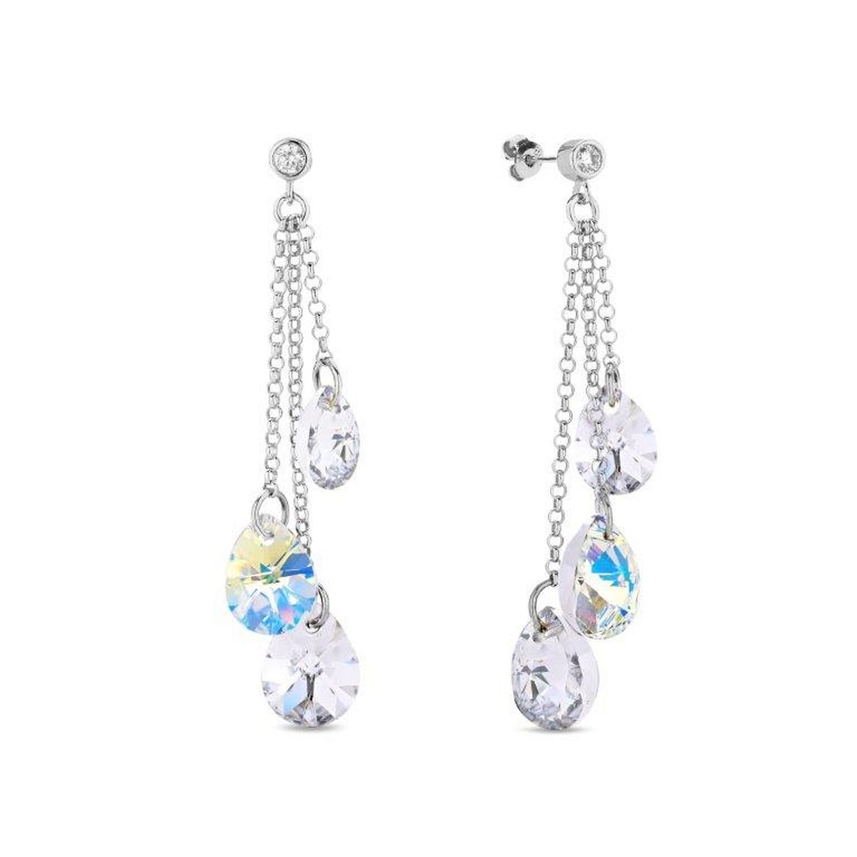 Zilveren oorbellen met Swarovski kristallen. Deze oorbellen zijn van de 'Droplets' serie zijn gezet met meerdere kristallen. De oorbellen zijn gemaakt van echt zilver.
De lengte van de oorbellen is: 39 mm.

 