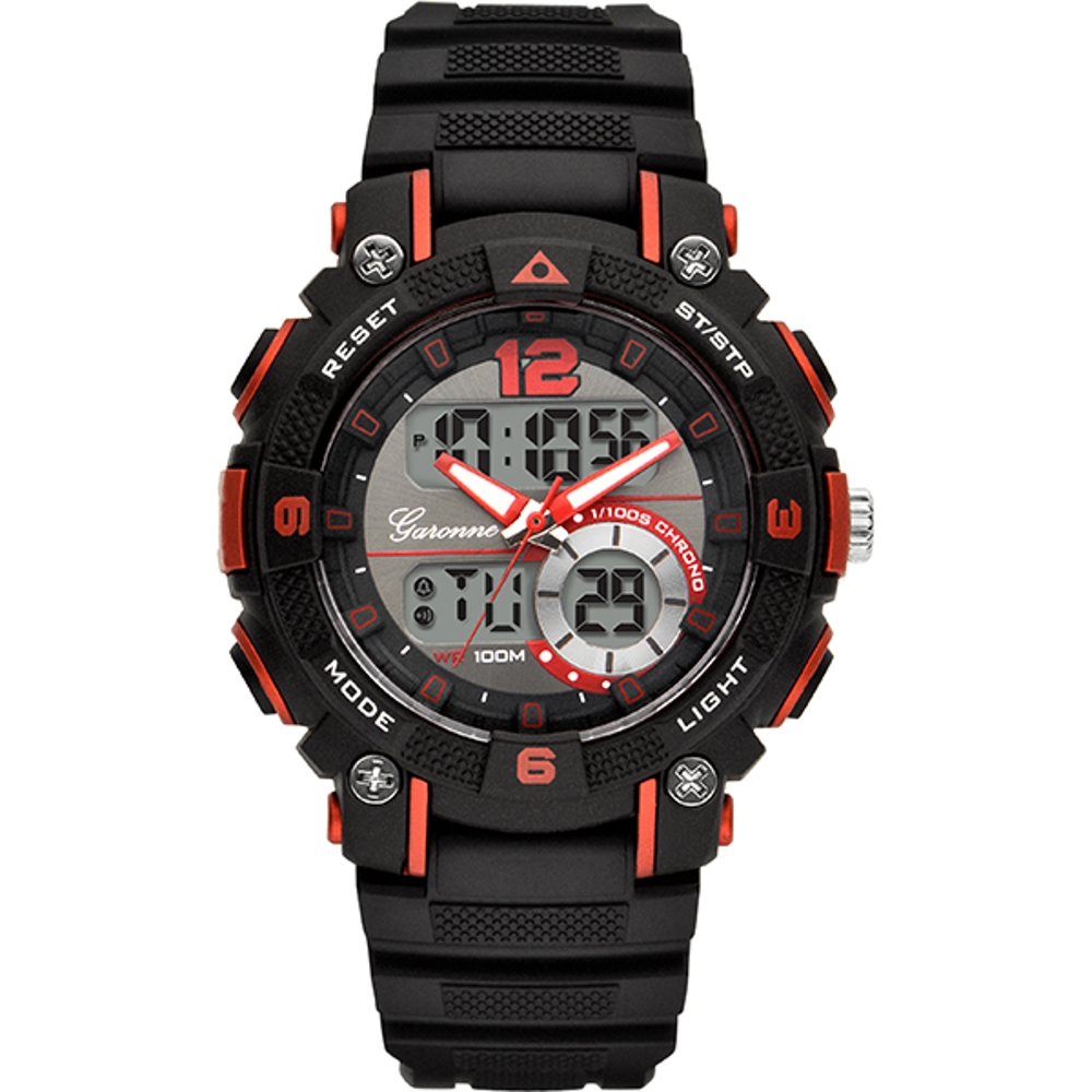Dit is een horloge van het merk Garonne gemaakt voor jongens.
De specificaties zijn als volgt:
Kastmaat: 38 mm
Kastdikte: 15,2 mm
Bandlengte: 177
Bandbreedte: 16
Waterdichtheid: 10 ATM / 100 Meter / 330 Feet
Dit horloge heeft de volgende functies/eigenschappen:
Datumaanduiding
Dagaanduiding
Alarm
Stopwatch