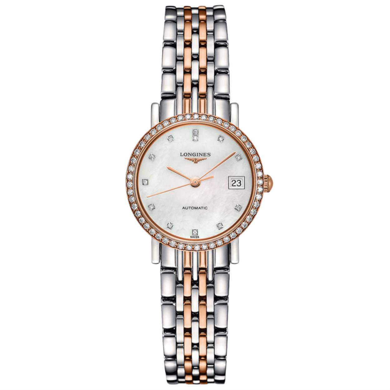Deze Longines Elegant Collection L43095887 is een prachtig horloge met een stijlvolle en tijdloze uitstraling. Het horloge heeft een parelmoer wijzerplaat met een diamanten index en datumweergave op 3 uur. De kast en band zijn gemaakt van roestvrij staal in rose /staal en het horloge is waterbestendig tot 30 meter. Draag dit horloge bij formele gelegenheden of combineer het met een casual outfit voor een elegante uitstraling. Een perfecte keuze voor wie op zoek is naar een verfijnde accessoire.