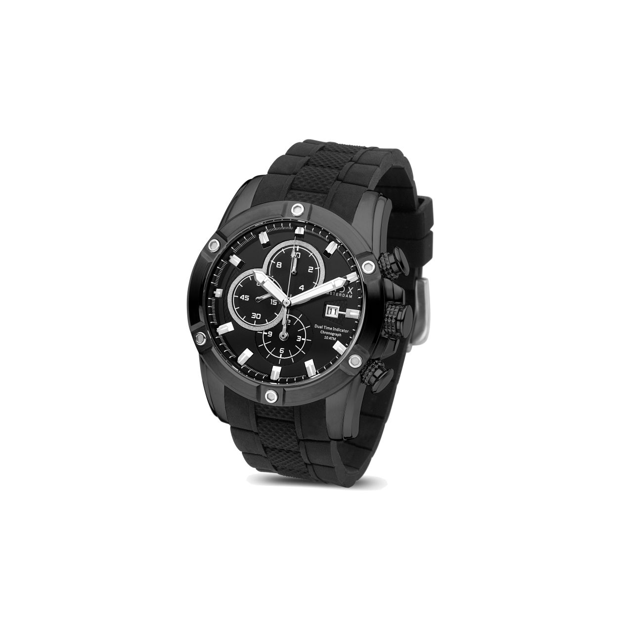 Dit horloge is net zo mysterieus als de geheimen van het leven. De stevige massieve stalen kast en siliconen band zijn diepzwart, de witte wijzers creëren een mooi contrast met de wijzerplaat. Draag dit horloge tijdens het backpacken of bij het sluiten van je beste deal ooit, wat het avontuur ook is met dit horloge ben je er helemaal klaar voor.