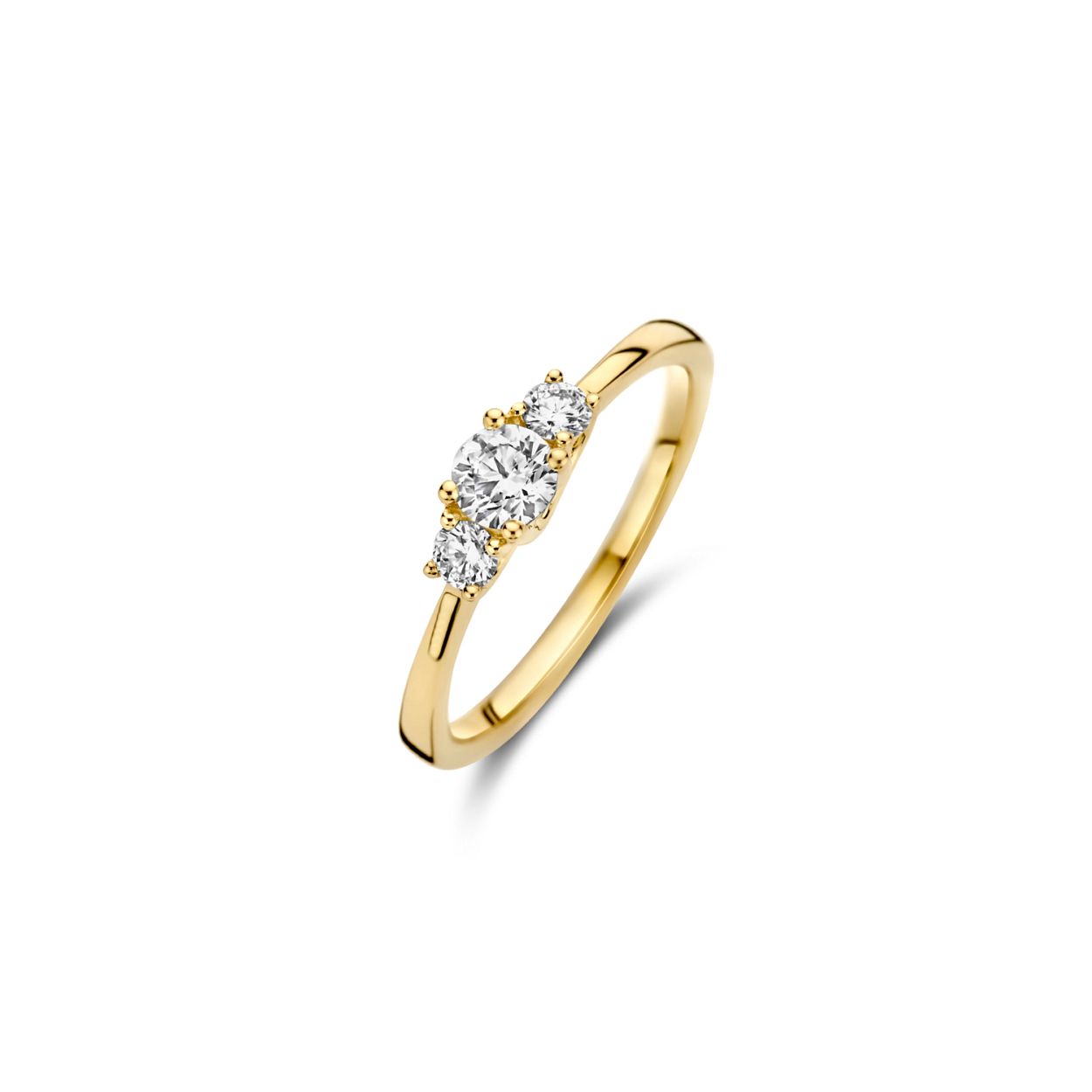 gouden Blush ring, 3 stenen 0.30+2x0.10ct LG diamant mt54