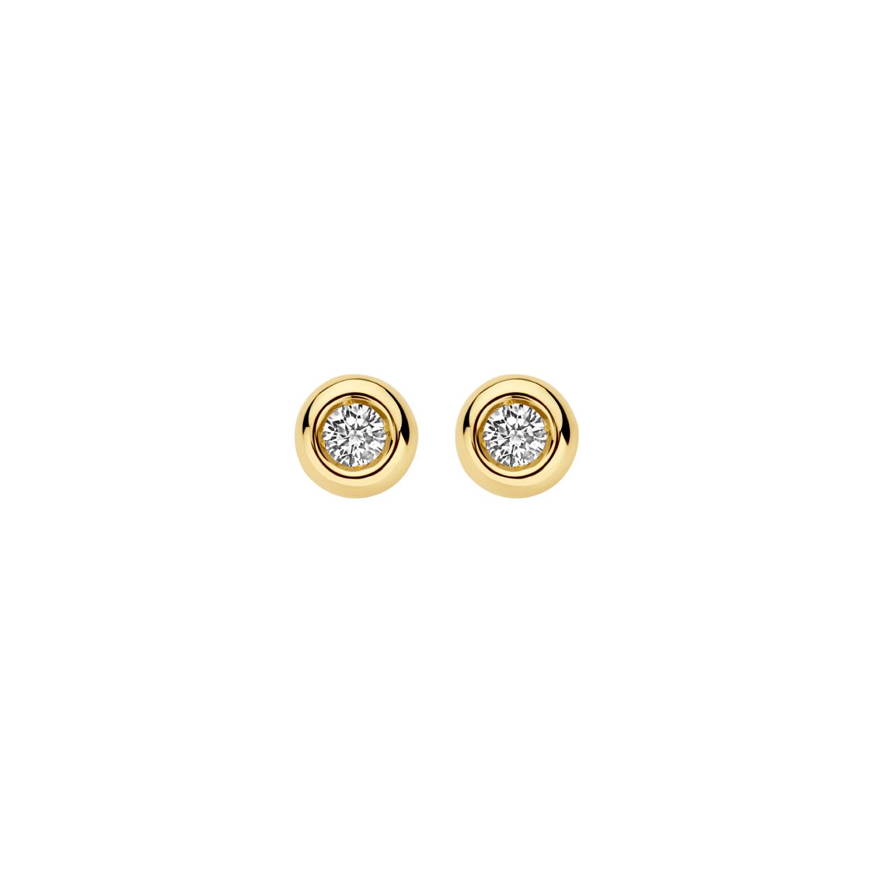 gouden Blush oorstekers, 2x0.15ct LG diamant in rondje