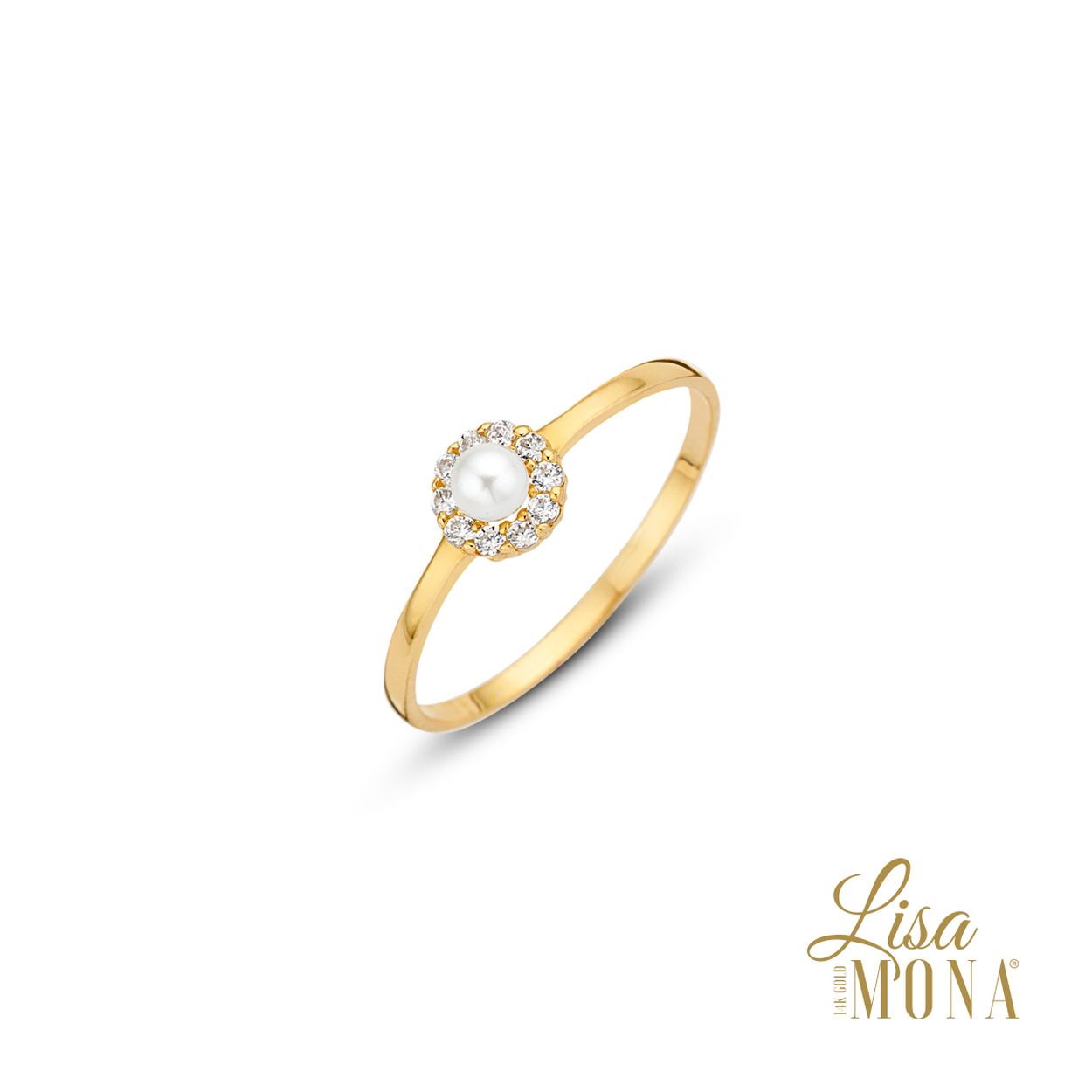 14K Geel Goud Ring Rond 3MM FWP 1.3MM Wit CZ