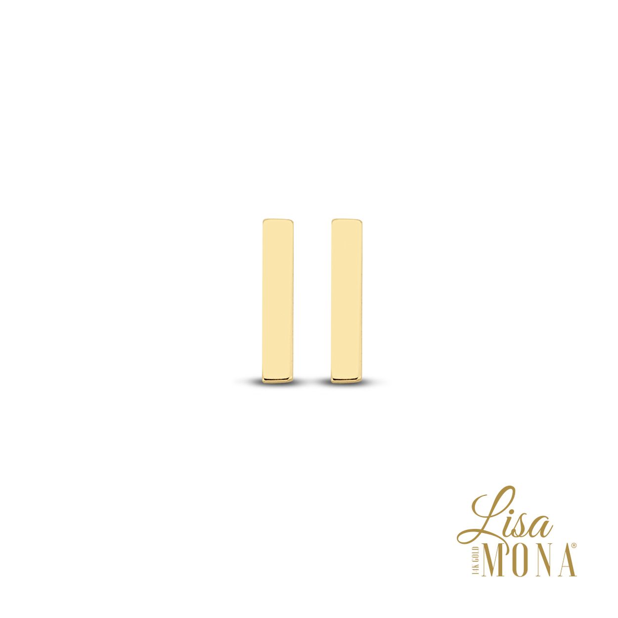 Gouden oorstekers in 14 kt geel goud van het merk Lisa Mona
Rechthoek 8 x 1.45 mm