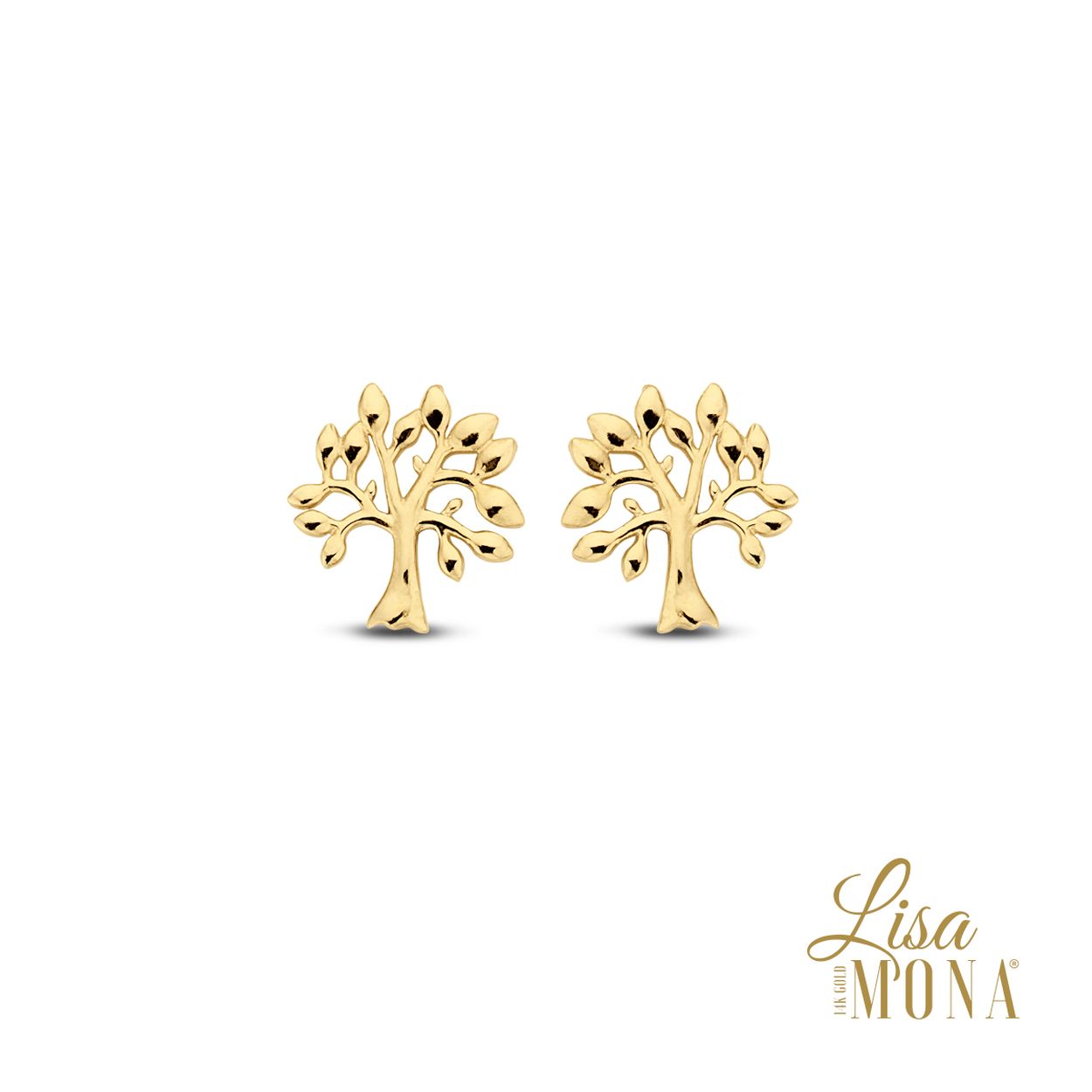 14K Geel Goud Oorringen Boom 6.5x6.2MM