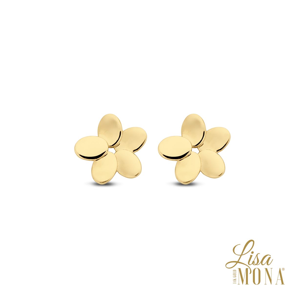 14 kt geel gouden oorstekers 'bloem' 
7mm diameter