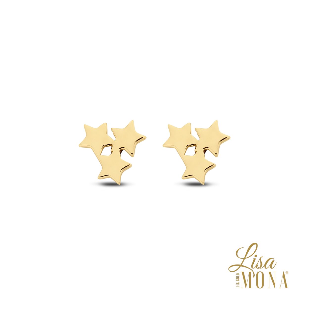 14K Geel Goud Oorringen Sterren 6MM