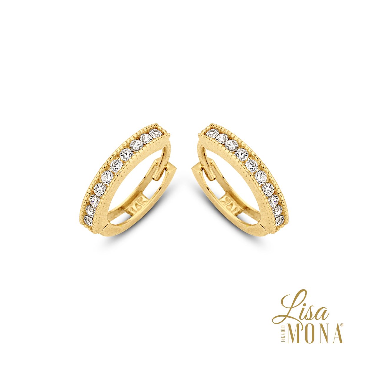 14K Geel Goud Creolen 12MM 1.2MM Wit CZ