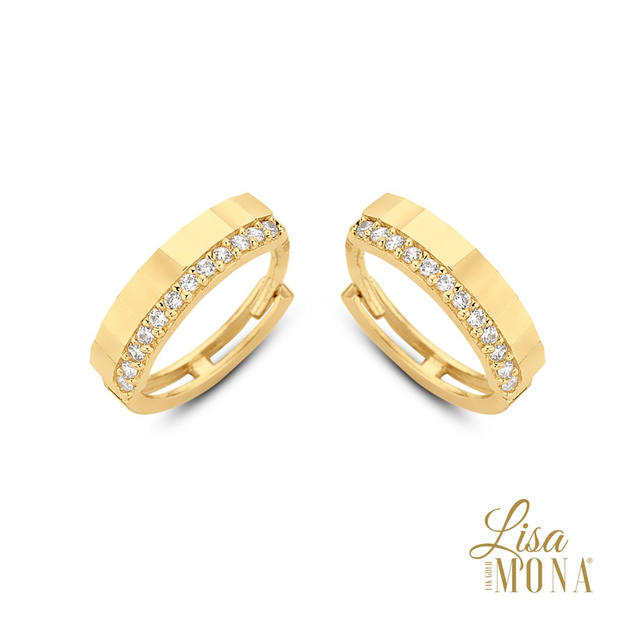 14K Geel Goud Creolen 12.5MM 1MM Wit CZ