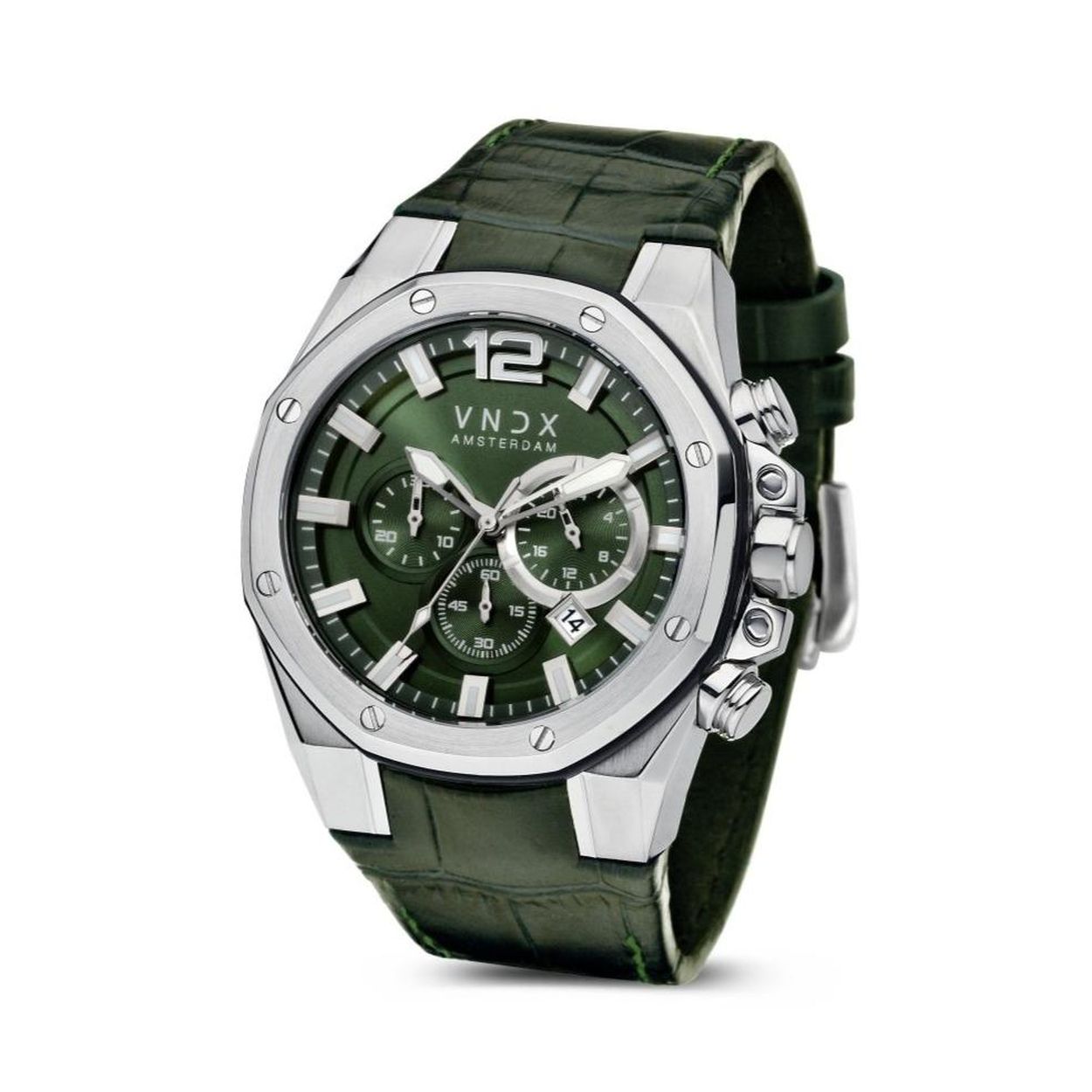 Dit horloge uit de Wise Man collectie is een cool en stijlvol horloge voor de echte man. De combinatie van elegant donkergroen Italiaans kwaliteitsleer dat we voor de band hebben gebruikt, met een modern massief stalen kast en een opvallende groene wijzerplaat, maken dit horloge een waar genot om te dragen. Een uniek en stijlvol ontwerp dat zich niet snel zal vervelen!