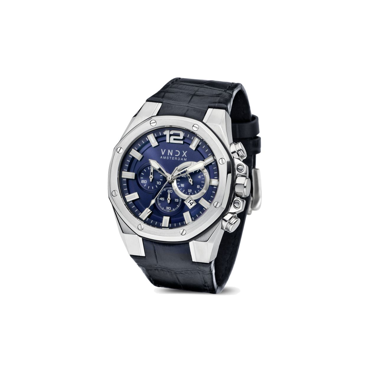 Dit is een prachtig horloge van het merk VNDX.

Deze Wise Man is een cool en stijlvol horloge voor de echte elegante man. De combinatie van donkerblauw Italiaans kwaliteitsleer waarmee de band gemaakt is, met een modern massief stalen kast en een mooie diepblauwe wijzerplaat, maken dit horloge een waar genot om te dragen. Een uniek en stijlvol ontwerp dat zich niet snel zal vervelen! Ieder uur, minuut of seconde ben je van op de hoogte. De chronograaf zorgt ervoor dat je timekeeper alle tijden up to date is, zodat jij wijze keuzes kan maken. ''Be you, be wise and always do things you feel right about! The Wise Man''