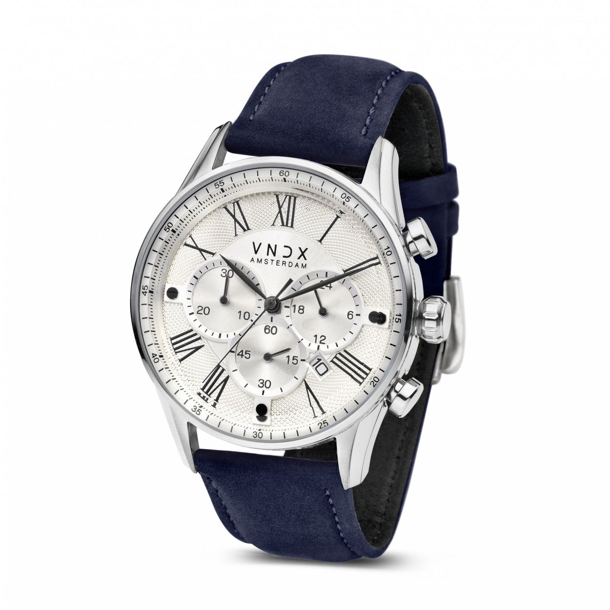 Dit horloge is een stijlvol en tijdloos horloge dat op elk moment past. Dit horloge is gemaakt met een solide stalen kast met een�sjieke witte wijzerplaat met Romeinse cijfers en een luxe�blauwe nubuck lederen band. Krachtige materialen, voor krachtige mensen. Neem de controle over je leven! Het is nooit te laat om je eigen baas te zijn.