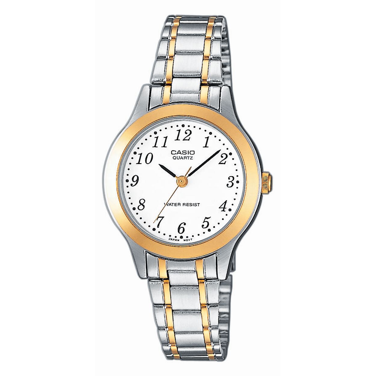 Dit dameshorloge is van het merk Casio. Het is een analoog horloge gemaakt van edelstaal
De verdere specificaties van het horloge zijn als volgt:
Glassoort: mineraal
Kastmateriaal: edelstaal
Waterdichtheid: 3 ATM
Kastkleur: Goud
Bandmateriaal: Edelstaal
Bandkleur: Zilver
Kastmaat: 27
Wijzerplaatkleur: Wit
Kastvorm: Rond
Sluiting: Druksluiting