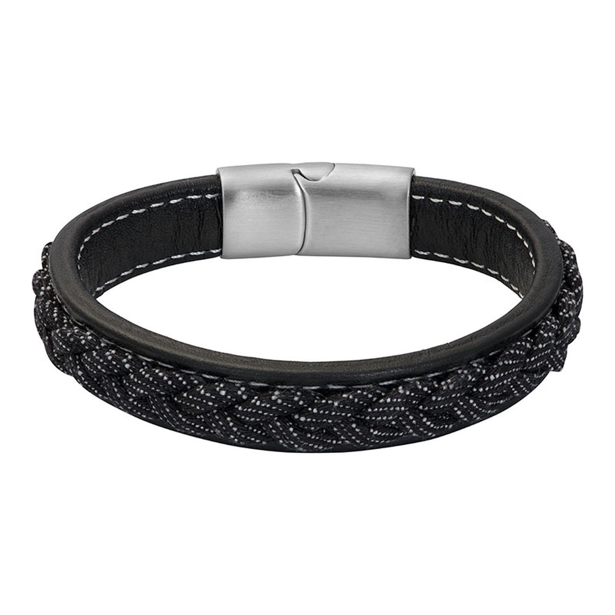 De iXXXi MEN armband Don is een zwart lederen armband die bestaat uit een strakke, gladde, leren band met daarop een mooi gevlochten design weergegeven. Bracelet Don heeft een brede, langwerpige, mat zilverkleurige sluiting gemaakt van staal. 
