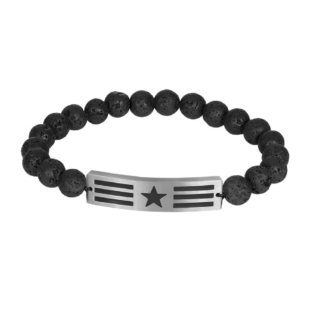 Deze armband is van het merk iXXXi Jewelry uitgevoerd met lavastenen en aan de achterzijde van de plaat voorzien van een inscriptie: To my son, never forget that I'm very proud of you........