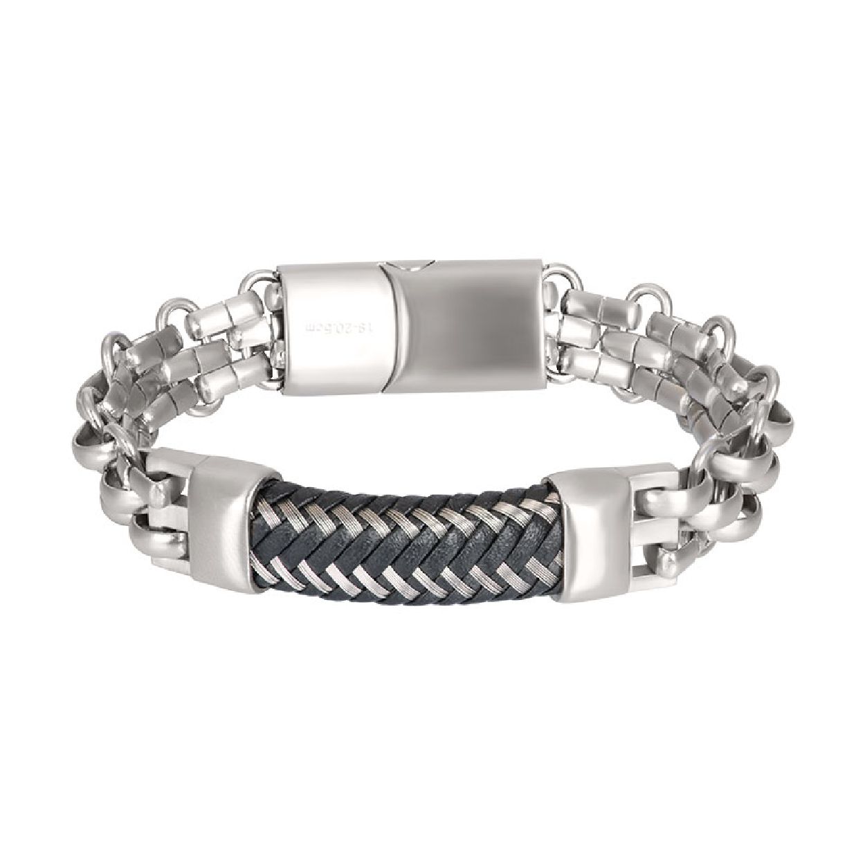 Deze armband is van het merk iXXXi Jewelry. Het herensieraad is zilver van kleur. De armband is 210 millimeter.