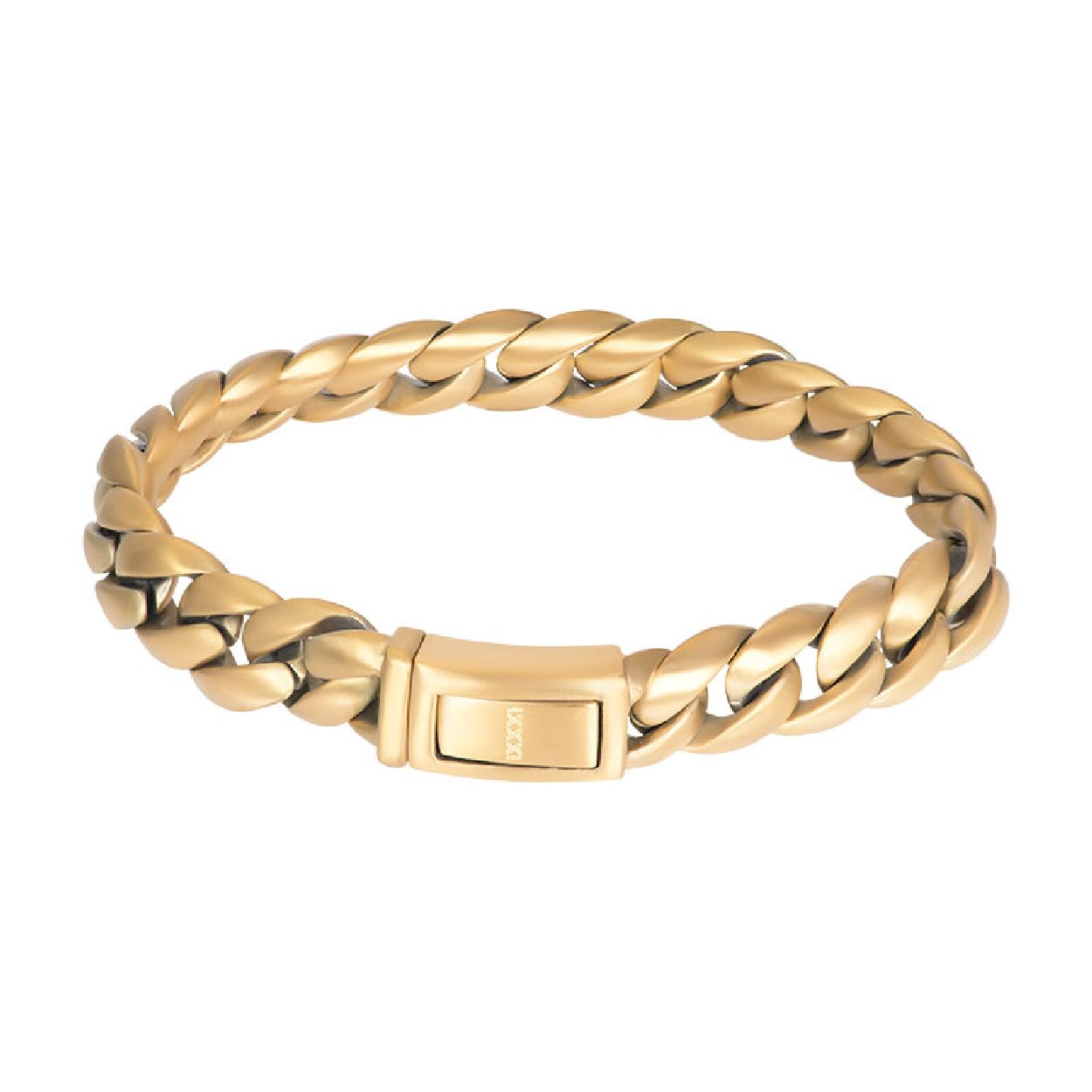 De iXXXi Men armband Lombok is gemaakt van stainless steel in de kleur mat goud. De bracelet is voorzien van een grove schakel die in een rij van twee schakels breed in elkaar zit gevlochten. Bracelet Lombok is voorzien van een langwerpige, mat goudkleurige sluiting die perfect past bij het design van de gehele armband. De iXXXi heren armband Lombok is verkrijgbaar in de maten 19, 20, 21 en 22. Mix en match met verschillende armbanden uit de iXXXi Men collectie en maak zo jouw look compleet!

Gemaakt van duurzaam stainless steel.
Verkleurt niet en geeft niet af op de huid.
Nikkel vrij
Hypo-allergeen