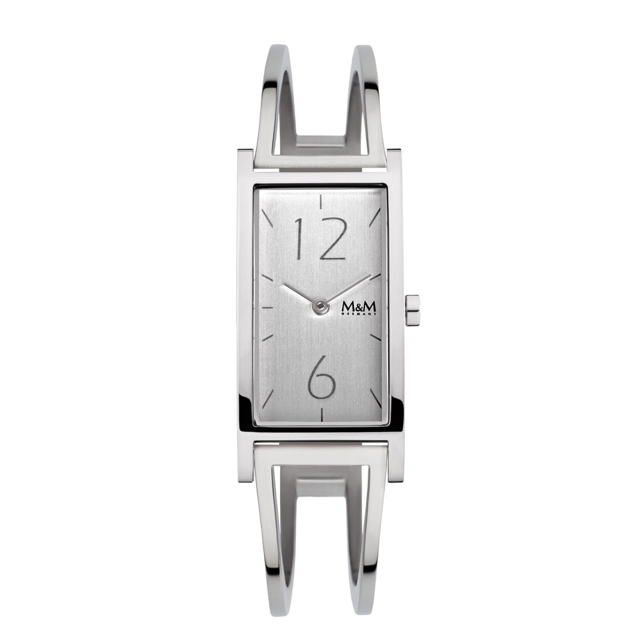 Dit M&M horloge is een dameshorloge. De diameter van de kast is 42 x 20 mm. De kast is zilver van kleur. De band is gemaakt van edelstaal en is zilver van kleur. Het glas van het horloge is gemaakt van gehard mineraal. De waterdichtheid is 3 ATM.
