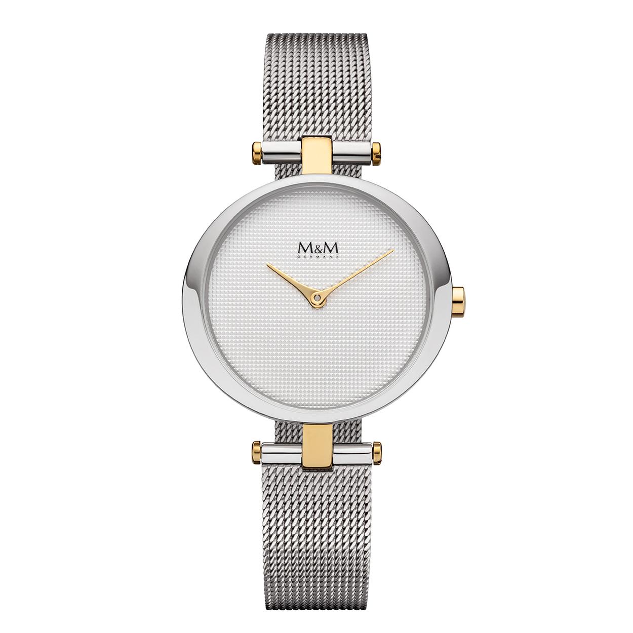 Dit M&M horloge is een dameshorloge. De diameter van de kast is 34 x 32 mm en heeft een dikte van 7 mm. De kast is zilver van kleur. De band is gemaakt van edelstaal en is zilver van kleur. Het glas van het horloge is gemaakt van gehard mineraal. De waterdichtheid is 3 ATM.