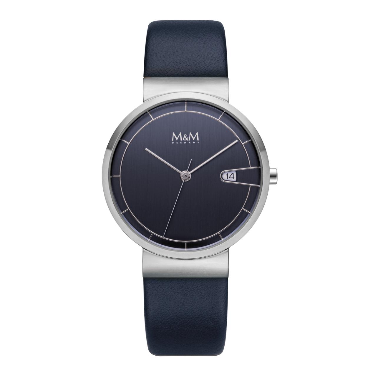 Dit M&M horloge is een unisexhorloge. De diameter van de kast is 35 mm. De kast is zilver van kleur. De band is gemaakt van leder en is blauw van kleur. Het glas van het horloge is gemaakt van gehard mineraal. De waterdichtheid is 3 ATM.