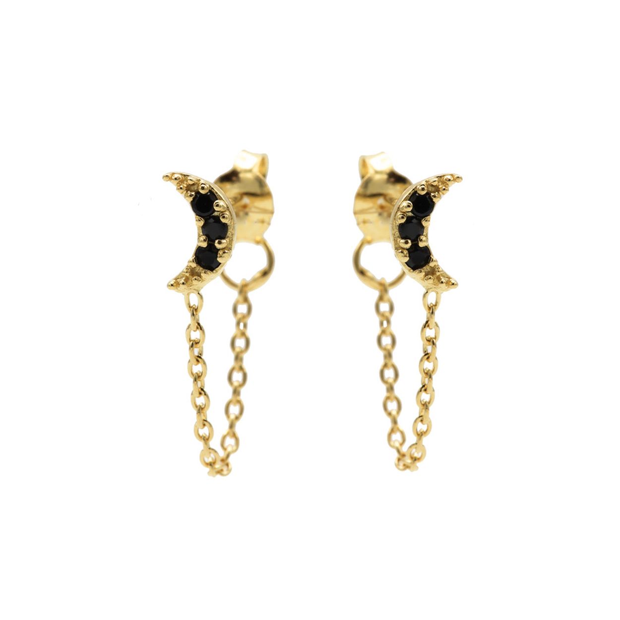 Chain Zwart Zirconia Moon Goudkleurig