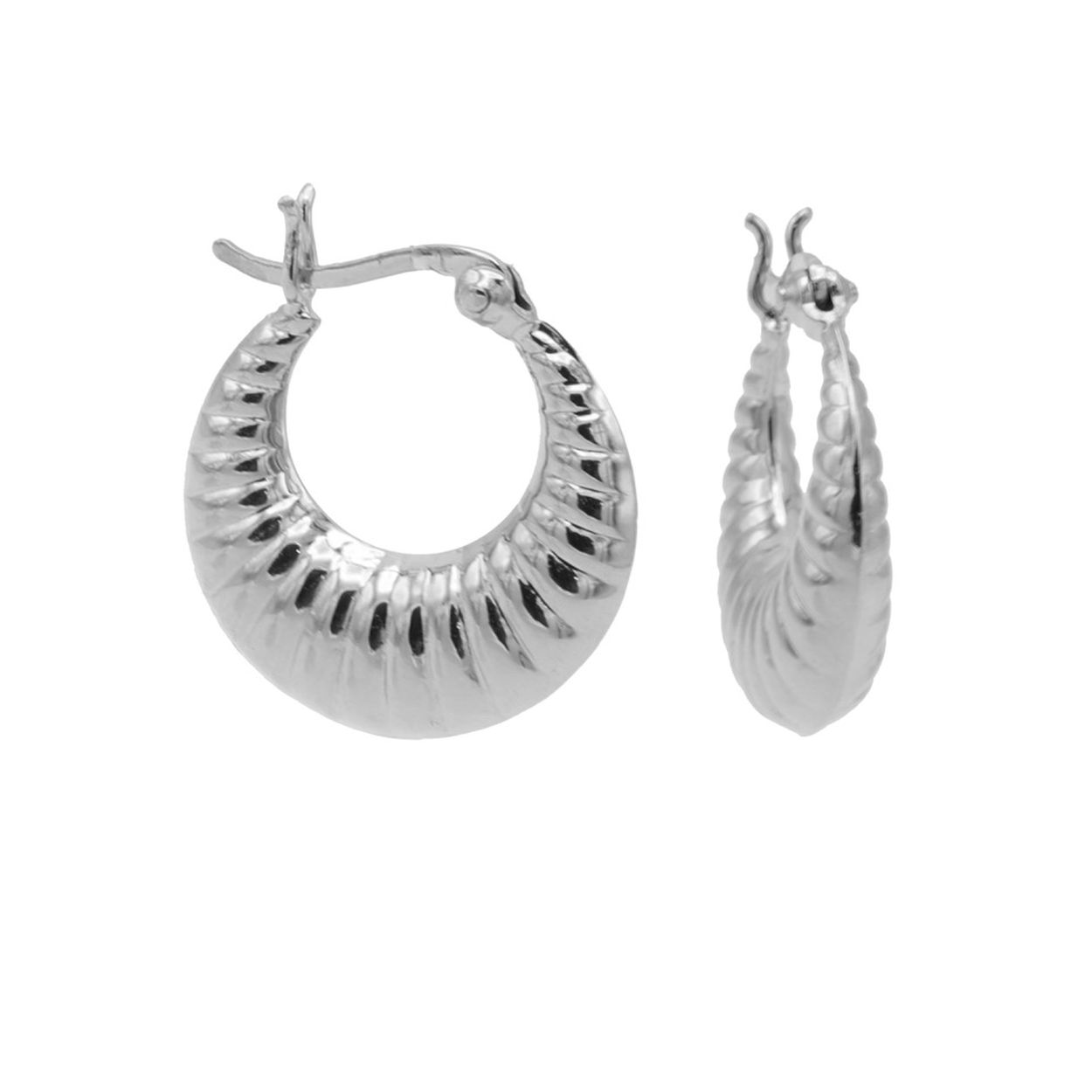 Plain Hoops Ribbled Round Silver 18MM