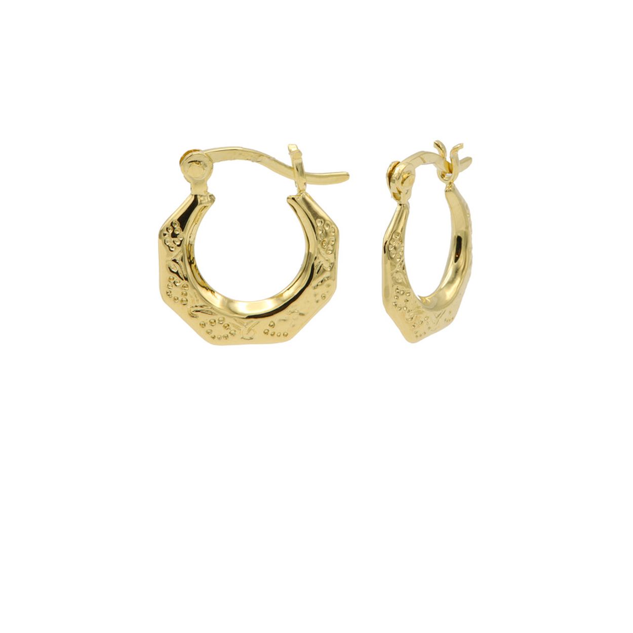 Zilveren oorringen met een werkje in 14mm goud verguld
