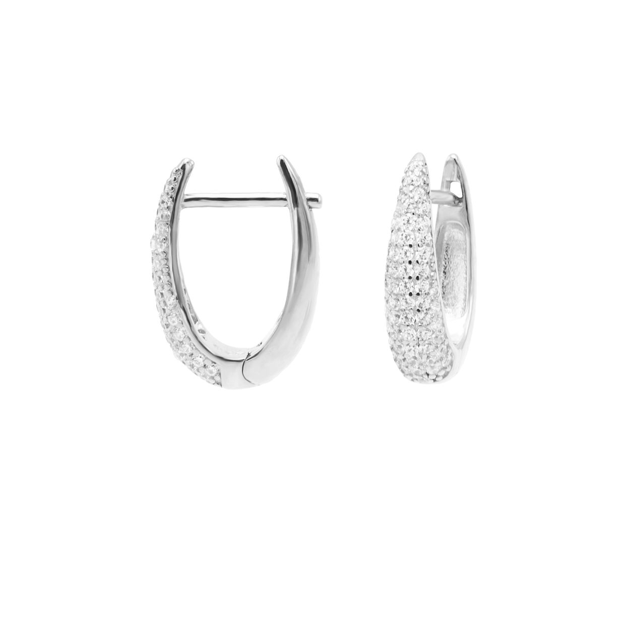 zilveren Karma oorringen, Plain Zirconia Hinged Hoops Open Oval Silver